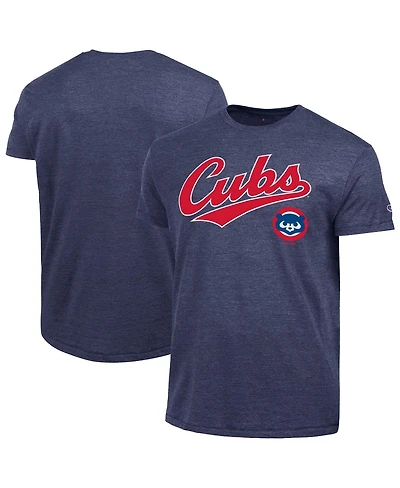 Champion Men's Navy Chicago Cubs Cooperstown Wordmark Lockup Tri-Blend T-Shirt