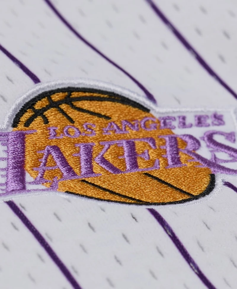 Mitchell & Ness Men's White Los Angeles Lakers Head Coach Pinstripe Mesh Full-Button Baseball Jersey