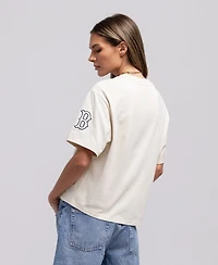 Mitchell & Ness Women's Cream Boston Red Sox Cooperstown Yacht Rock Boxy Cropped T-Shirt