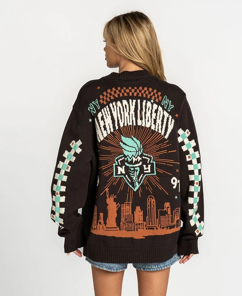 The Wild Collective Men's and Women's Anthracite New York Liberty Oversized Button-Up Jacquard Cardigan