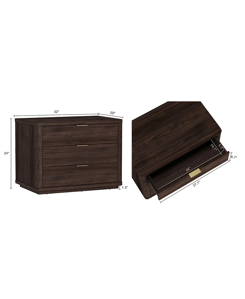Manhattan Comfort Evelyn 2-Piece 32" 3-Drawer Nightstands