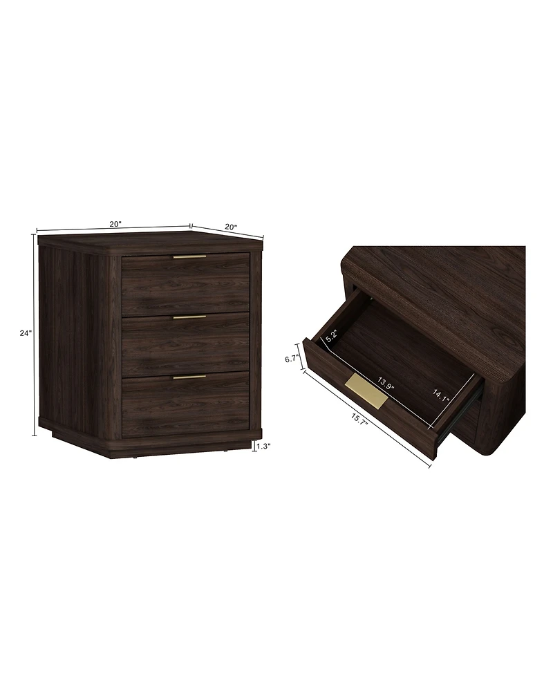 Manhattan Comfort Evelyn 2-Piece 20" 3-Drawer Nightstands