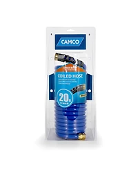 Camco 20 Foot Marine and Gardening Self Coiling Water Hose with Brass Fittings