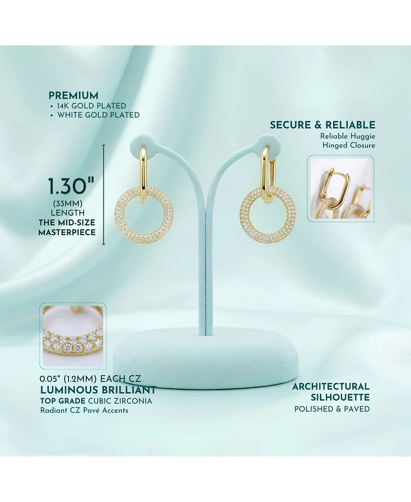 Rachel Glauber Modern Round & Oval Fusion Paved Cz Drop Hoop Earrings