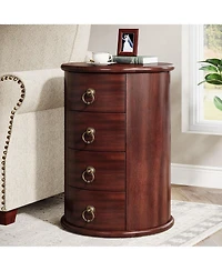 Slickblue Round Wood End Table with 4 Drawers for Living Room