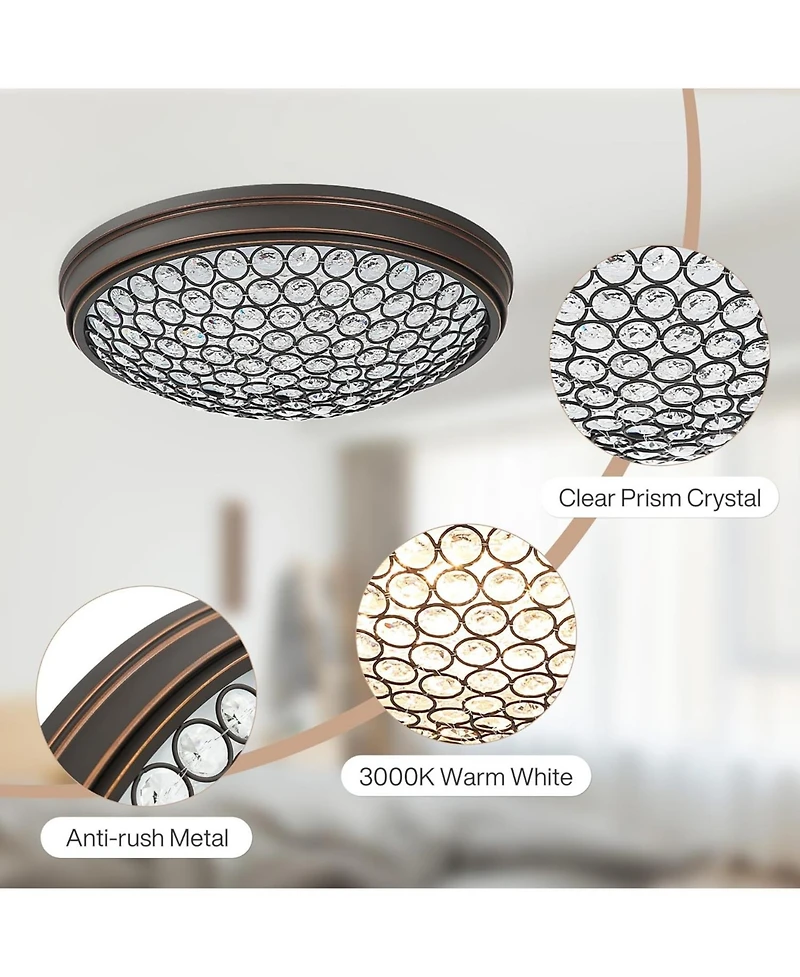 Tribesigns Led Flush Mount Ceiling Light, 13" Ceiling Light Fixture with Modern Crystal, 3000K Warm /21W Crystal Light Fixture
