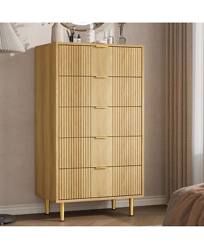 homfan Fluted Dresser with 4/5/6 Drawers, Modern Wood Storage Chest with Metal Handles for Bedroom, Living Room, Hallway, or Entryway