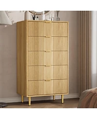 homfan Fluted Dresser with 4/5/6 Drawers, Modern Wood Storage Chest with Metal Handles for Bedroom, Living Room, Hallway, or Entryway