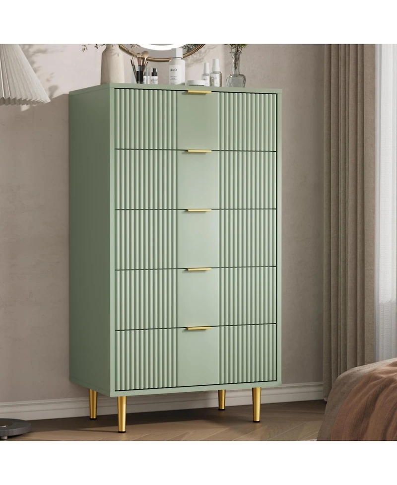 homfan Fluted Dresser with 4/5/6 Drawers, Modern Wood Storage Chest Metal Handles for Bedroom, Living Room, Hallway, or Entryway