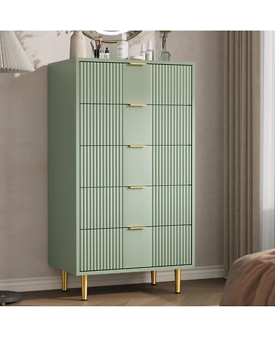 homfan Fluted Dresser with 4/5/6 Drawers, Modern Wood Storage Chest Metal Handles for Bedroom, Living Room, Hallway, or Entryway