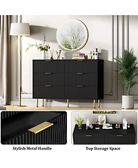 homfan Fluted Wood Dresser 6 Drawers for Bedroom, Large Modern Chest of Drawers, with Faux Marble Top and Handle