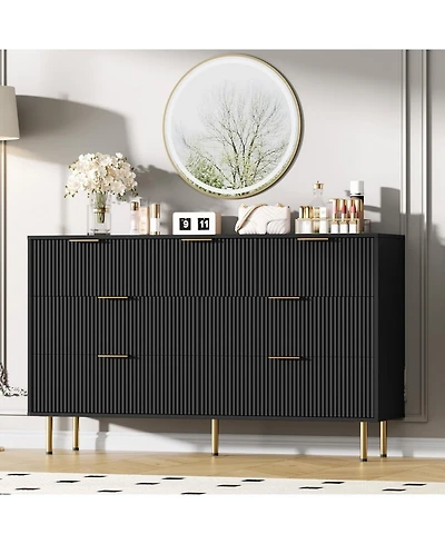 homfan Modern Fluted 7 Drawer Dresser - Wide Wooden Chest for Bedroom, Living Room, Closet, Hallway Contemporary Storage Organizer
