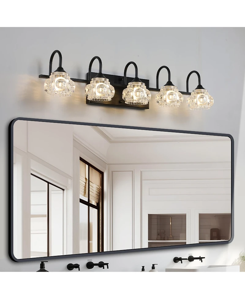 Busdays 29 Inch Retro 5 Light Bathroom Vanity Light Fixture with Crystal Glass Shades Wall Mounted for Bathroom Powder Room Vanity No Bulbs