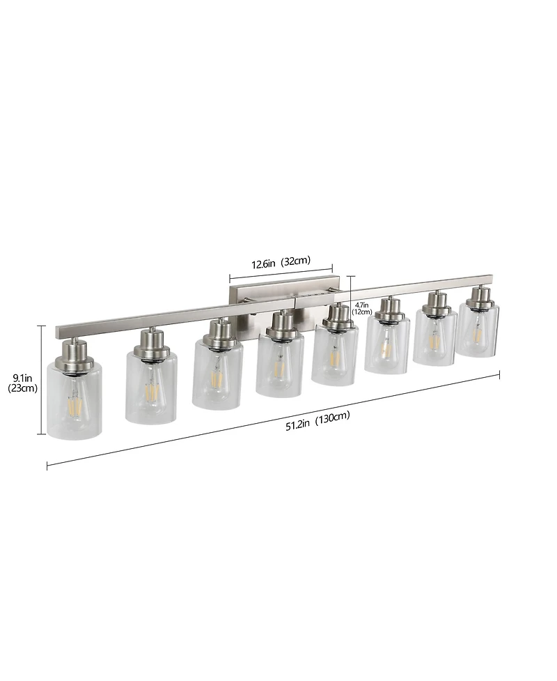 Busdays 51 Inch Modern 8 Light Bathroom Vanity Light Fixture Brushed Nickel Finish Clear Glass Shades for Bathroom Vanity Dressing Area No Bulbs