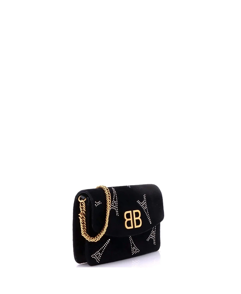 Pre-Owned Balenciaga Small Bb Round Wallet on Chain Crystal Embellished Velvet