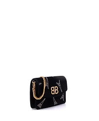 Pre-Owned Balenciaga Small Bb Round Wallet on Chain Crystal Embellished Velvet