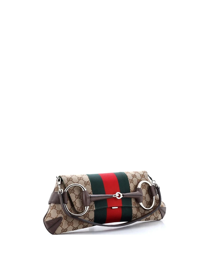Pre-Owned Gucci Medium Horsebit Nm Web Chain Clutch Gg Canvas