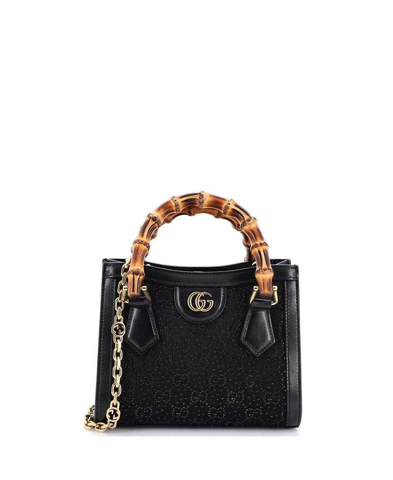 Pre-Owned Gucci Mini Diana Nm Bamboo Handle Tote Crystal Embellished Gg Canvas