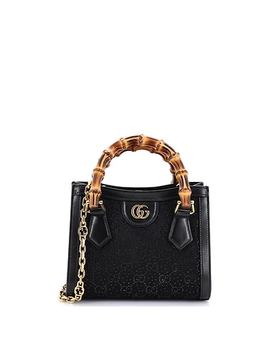 Pre-Owned Gucci Mini Diana Nm Bamboo Handle Tote Crystal Embellished Gg Canvas