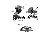 Kinder King Cozi 2 Convertible Baby Stroller, Folding High Landscape Design with Adjustable Canopy and Diaper Bag,