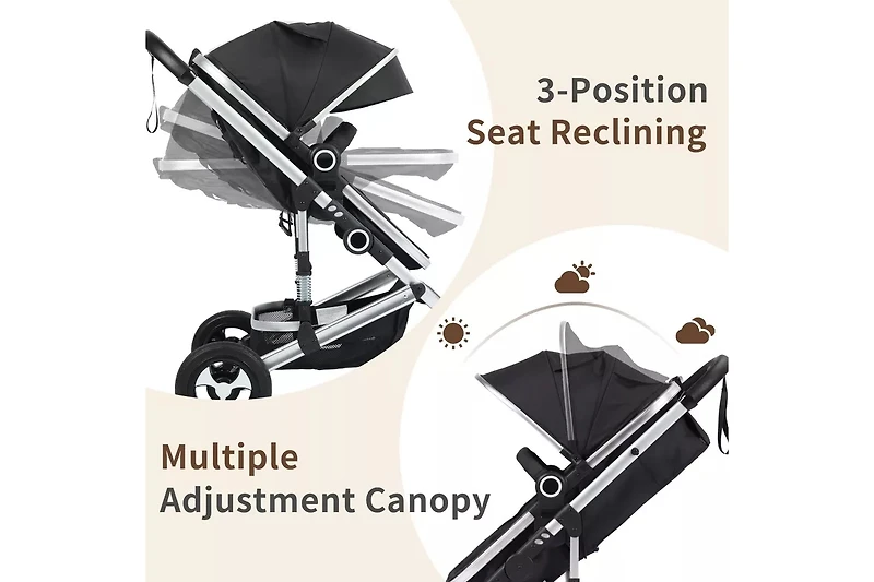 Kinder King Cozi 2 Convertible Baby Stroller, Folding High Landscape Design with Adjustable Canopy and Diaper Bag,