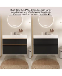Sillysis Modern Wall Mounted Bathroom Vanity with Acrylic Sink, Dual-Tone Wood Handles, Soft Close Drawers