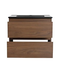 Sillysis 24 Inch Wall Mounted Bathroom Vanity with Ceramic Sink, Soft Close Drawers, Wood Grain Plywood for Modern Bathrooms