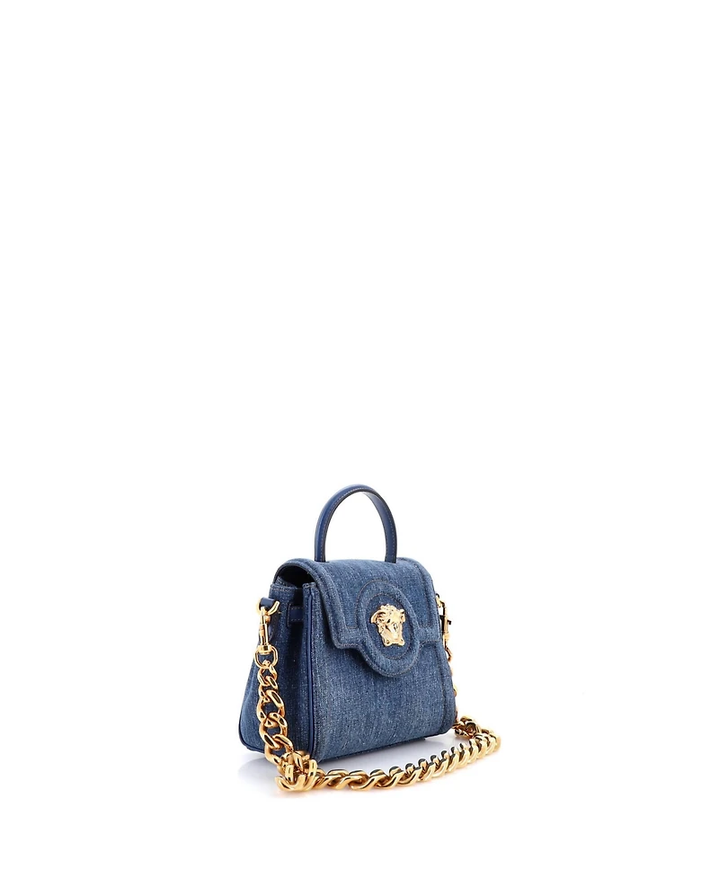 Pre-Owned Versace Small La Medusa Top Handle Bag Denim