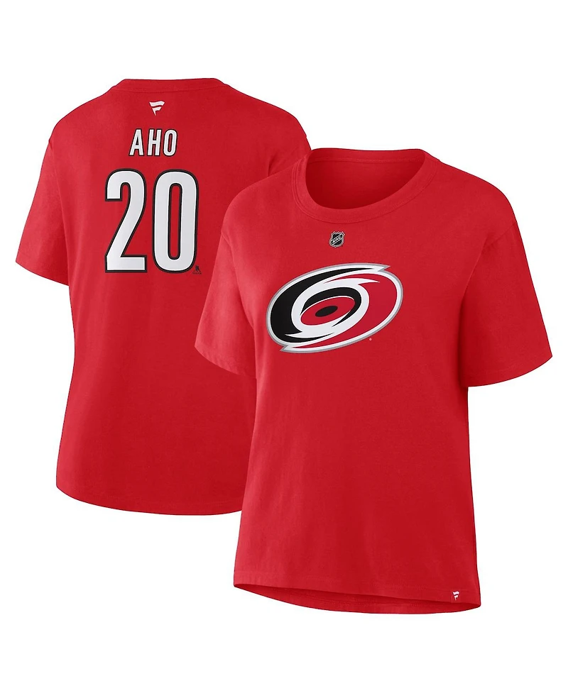 Fanatics Women's Sebastian Aho Red Carolina Hurricanes Authentic Stack Name Number T-Shirt