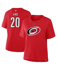 Fanatics Women's Sebastian Aho Red Carolina Hurricanes Authentic Stack Name Number T-Shirt