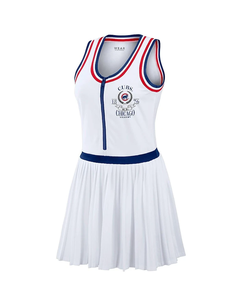 Wear by Erin Andrews Women's White Chicago Cubs Zip-Front Pleated Tri-Blend Scoop Neck Tank Dress