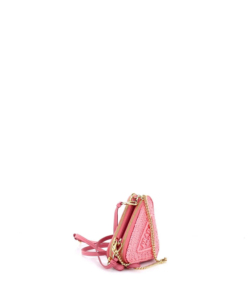 Pre-Owned Prada Mini Triangle Logo Zip Around Shoulder Bag Raffia and Leather