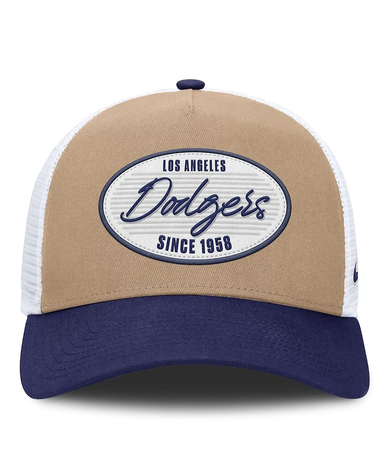 Nike Men's Khaki/Royal Los Angeles Dodgers Rise A-Frame Trucker Adjustable Hat