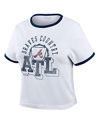 Wear by Erin Andrews Women's White Atlanta Braves Ringer Baby T-Shirt