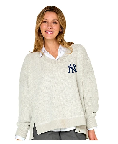 Soft As A Grape Women's Beige New York Yankees Popcorn V-Neck Sweater