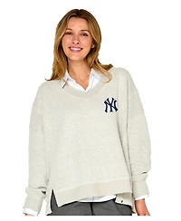Soft As A Grape Women's Beige New York Yankees Popcorn V-Neck Sweater