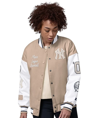 Starter Women's Sand New York Yankees Free Ball Varsity Jacket