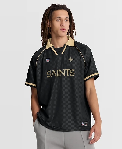 Fanatics Men's Black/Gold New Orleans Saints Homerun Raglan V-Neck Polo Shirt