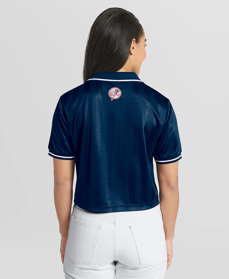 Wear by Erin Andrews Women's Navy New York Yankees Cropped V-Neck Polo Shirt