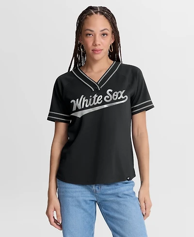 Fanatics Women's Black Chicago White Sox Diva Race Ahead Raglan V-Neck T-Shirt