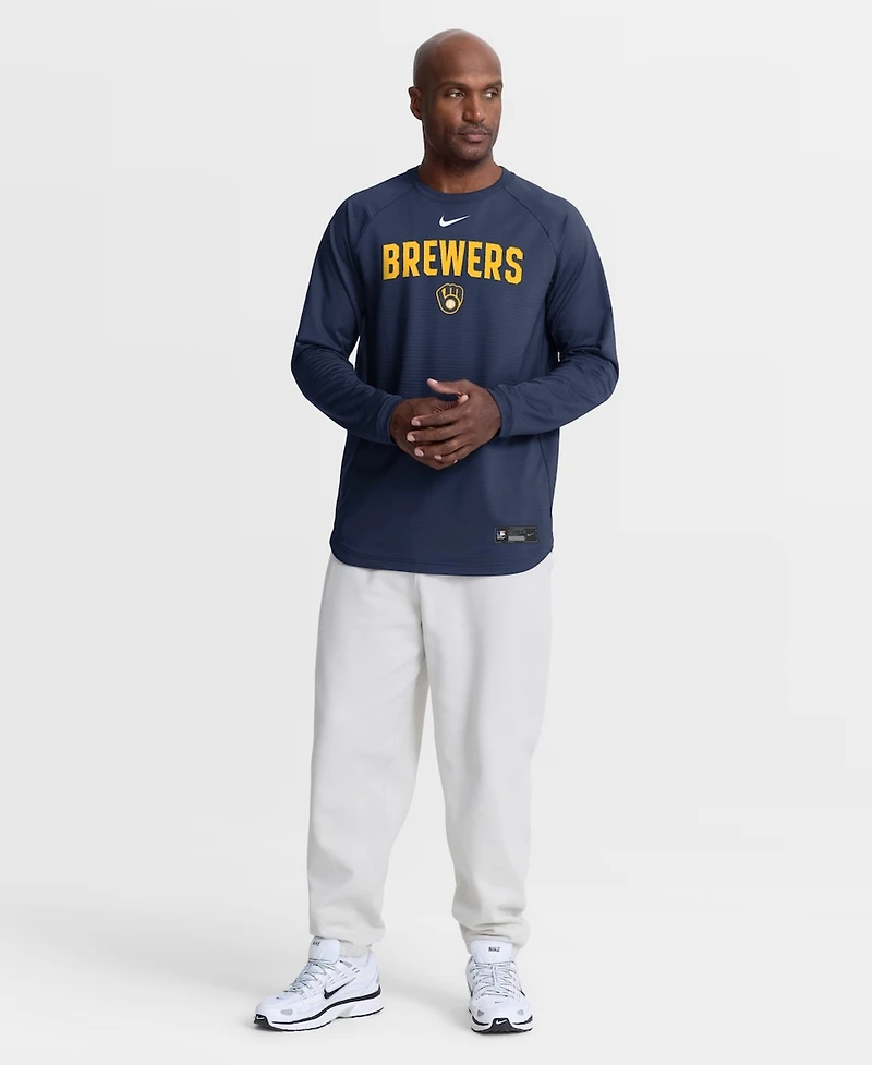 Nike Men's Navy Milwaukee Brewers Authentic Collection Raglan Dri-fit Sweatshirt