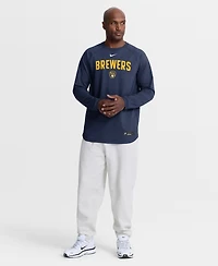 Nike Men's Navy Milwaukee Brewers Authentic Collection Raglan Dri-fit Sweatshirt