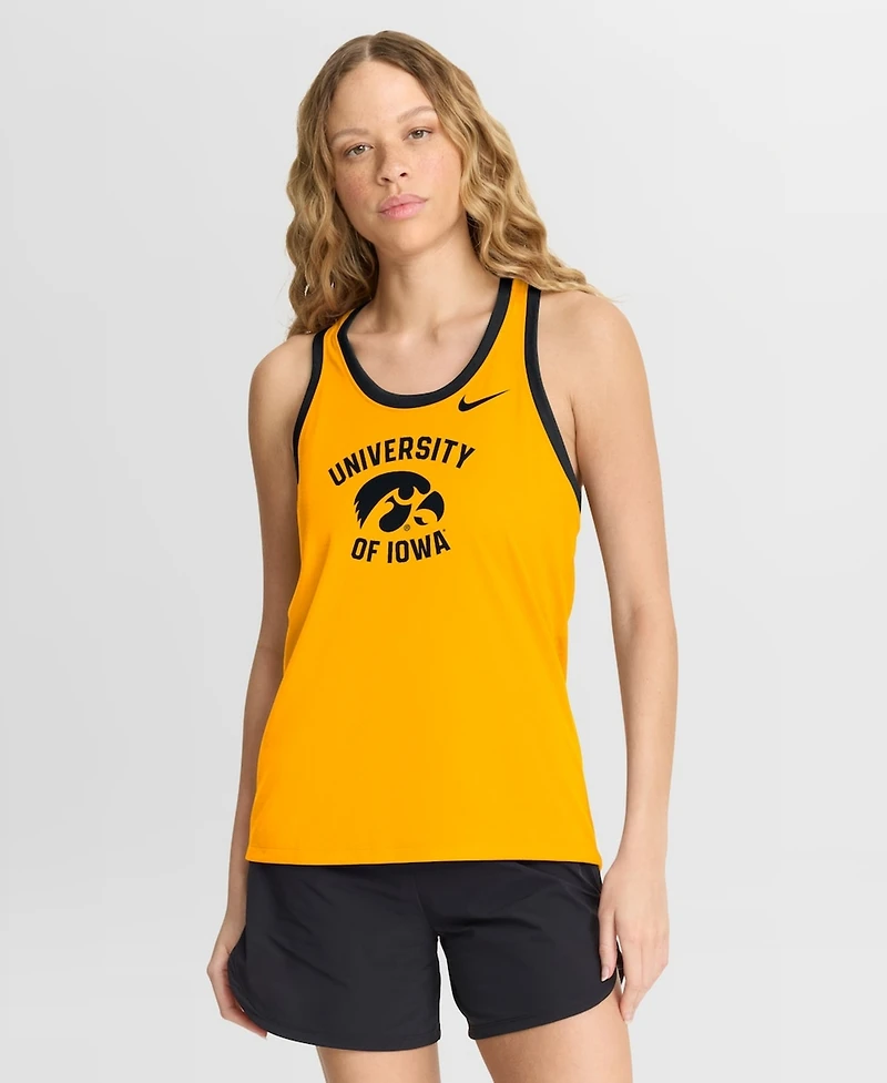 Nike Women's Gold Iowa Hawkeyes Uni Name Tri-Blend Dri-fit Tank Top