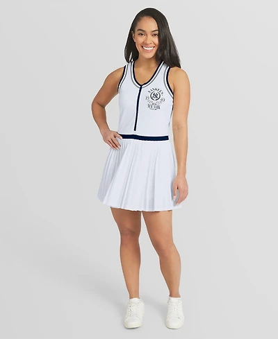 Wear by Erin Andrews Women's White New York Yankees Zip-Front Pleated Tri-Blend Scoop Neck Tank Dress