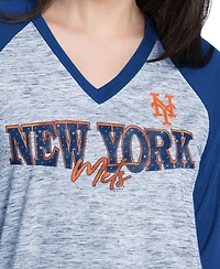 G-iii 4Her by Carl Banks Women's Royal/Heather Royal New York Mets Speed Training 3/4-Sleeve Rhinestone V-Neck T-Shirt