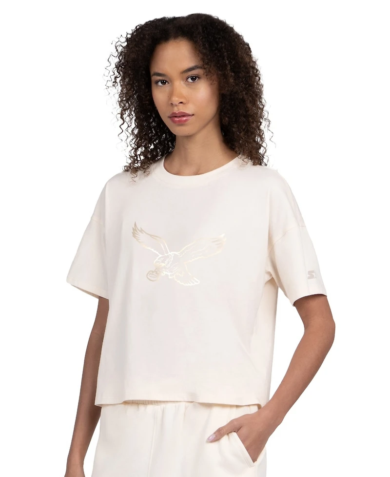 Starter Women's Cream Philadelphia Eagles Pastel Travel Boxy Cropped T-Shirt