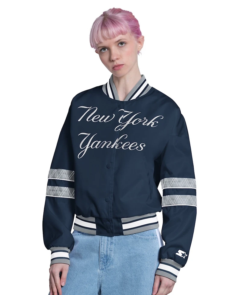 Starter Women's Navy New York Yankees Interception Full-Snap Varsity Jacket