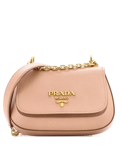 Pre-Owned Prada Small Round Chain Flap Crossbody Bag Saffiano Leather