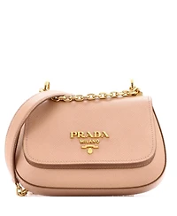 Pre-Owned Prada Small Round Chain Flap Crossbody Bag Saffiano Leather