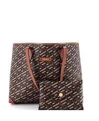 Pre-Owned Versace Medium Shopping Tote (Outlet) Printed La Greca Signature Coated Canvas